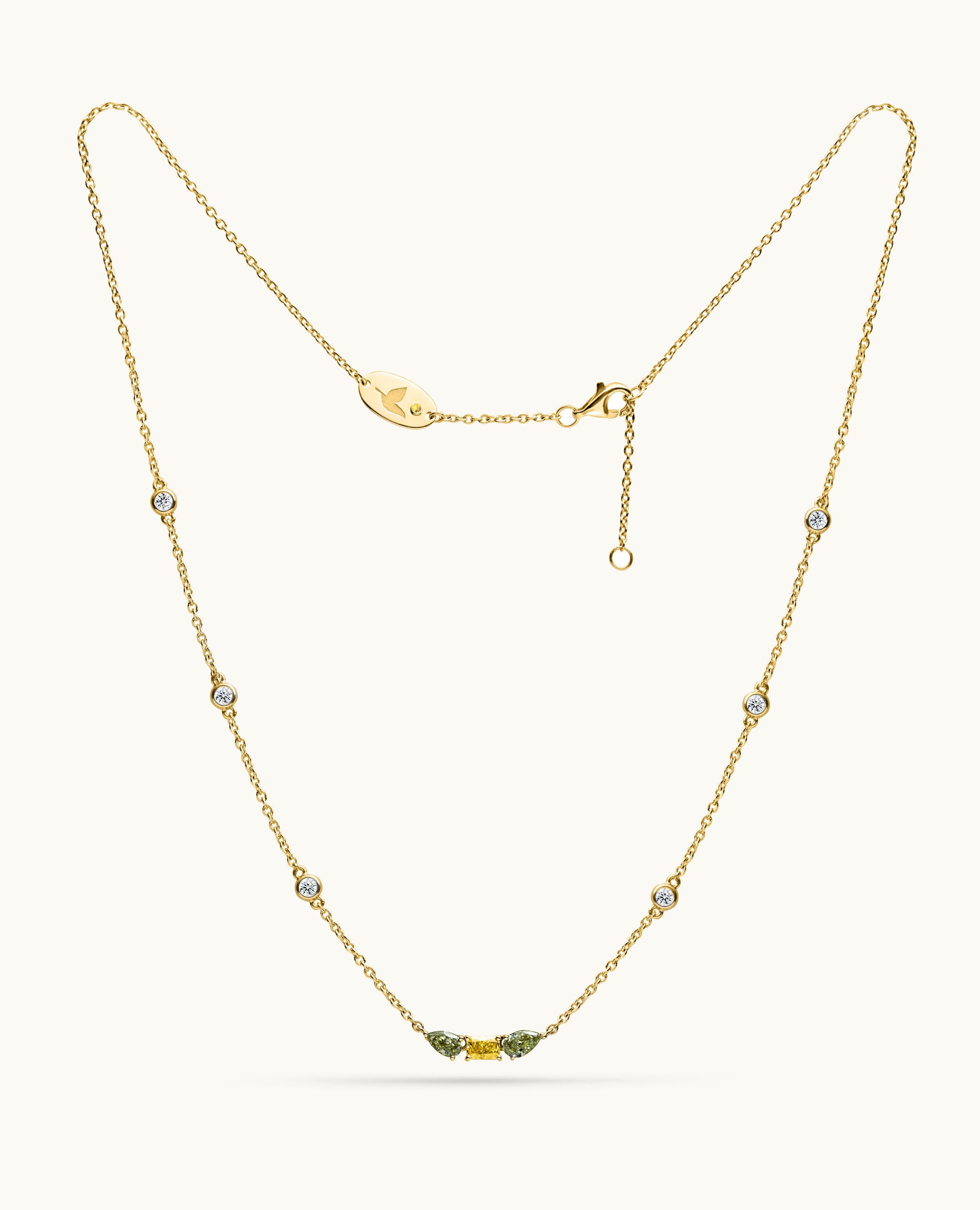 Fancy Color Diamond by the Yard 3 stone Bar Necklace