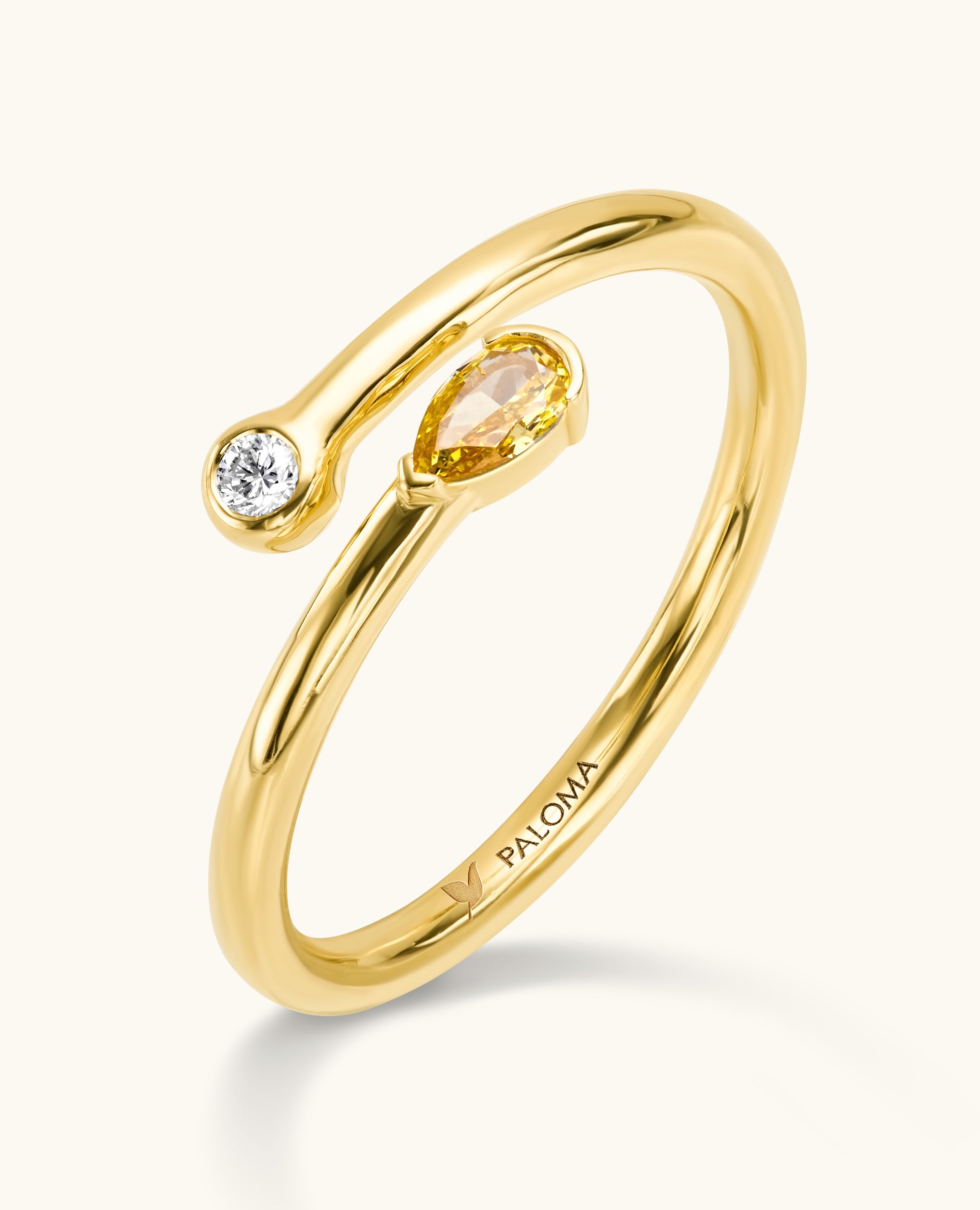 2-Toned Fancy Color Yellow and White Diamond Wrap Ring