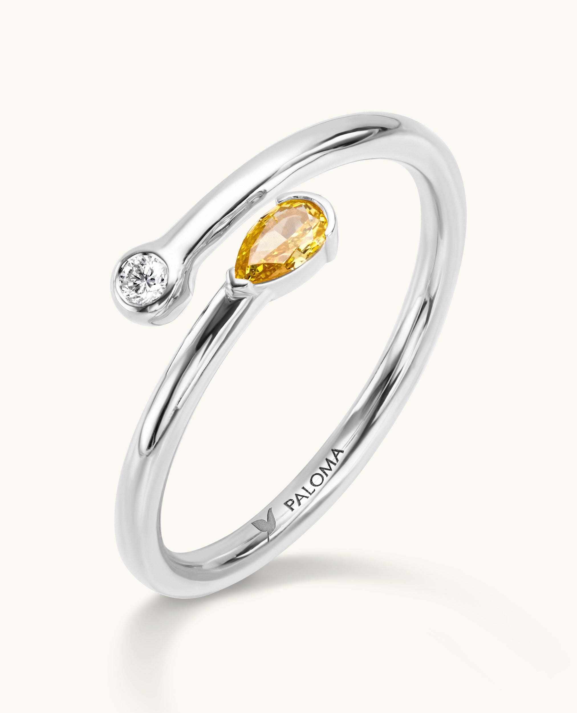 2-Toned Fancy Color Yellow and White Diamond Wrap Ring