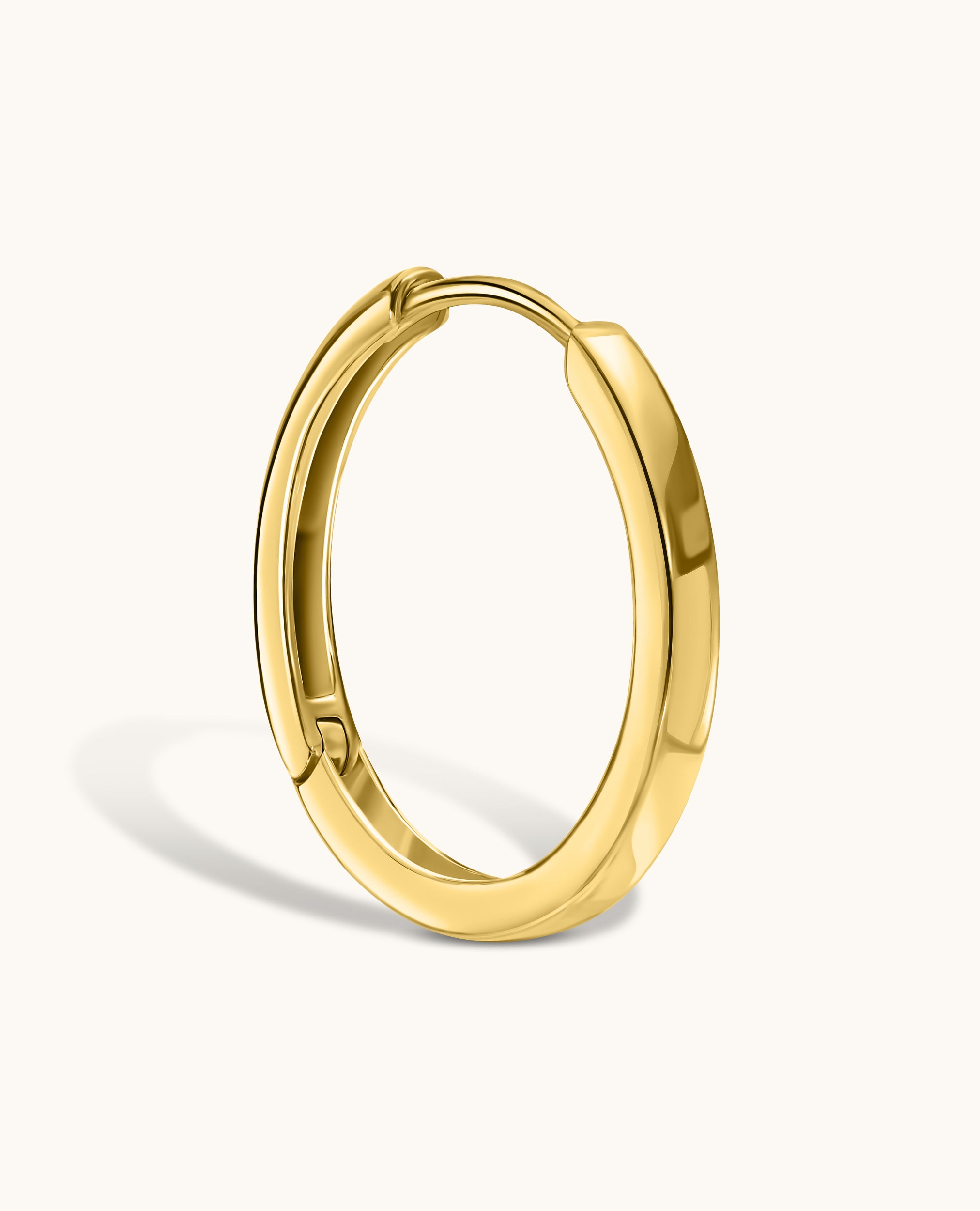 14k Solid Yellow Gold Huggy Huggie Earrings – Shiny Faceted Round Hoops 2x12mm, Snap Closure, Handmade